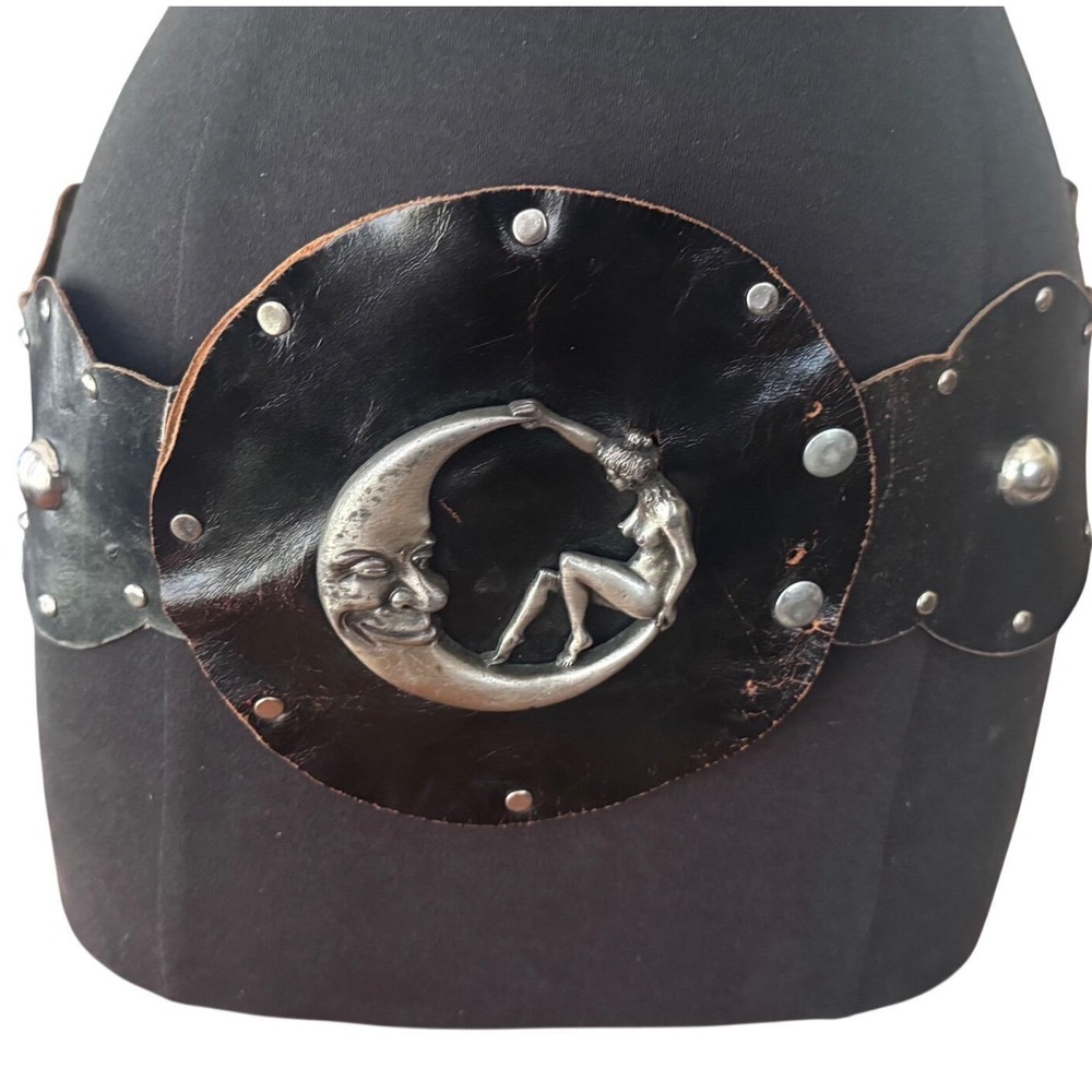 Vintage Handmade Black Leather Celestial Moon Nude Lady Studded Wide Waist Belt - Picture 14 of 16